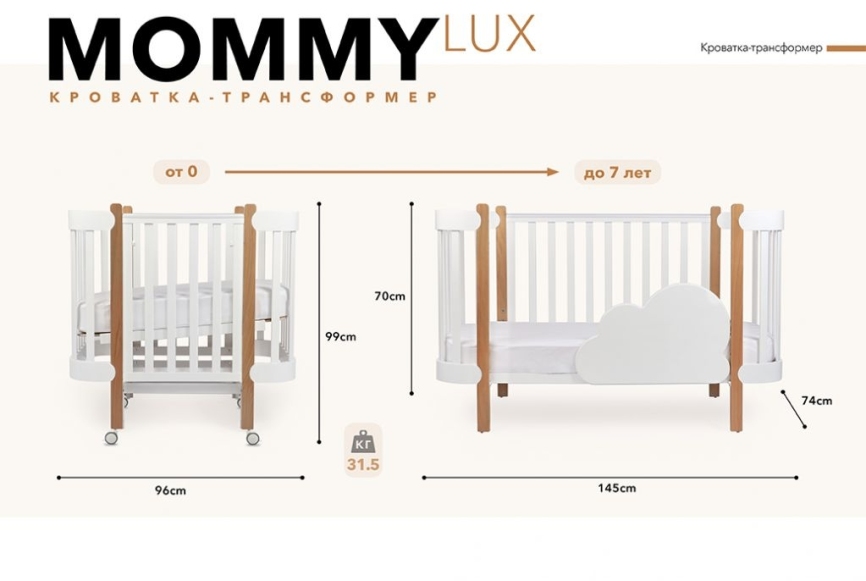 Кроватка детская трансформер HB Mommy Lux фото 12